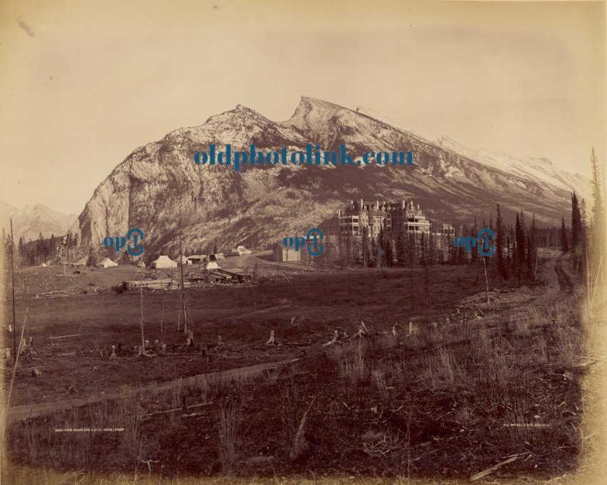 Twin Peaks and C P R  Hotel, Banff 1887