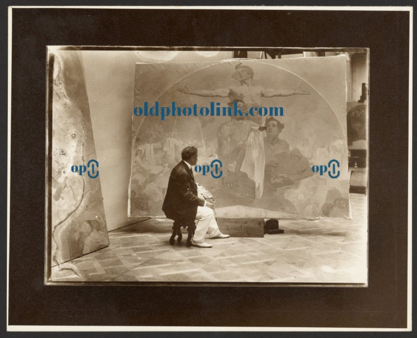 Self Portrait of Alphonse Mucha at Work 1911