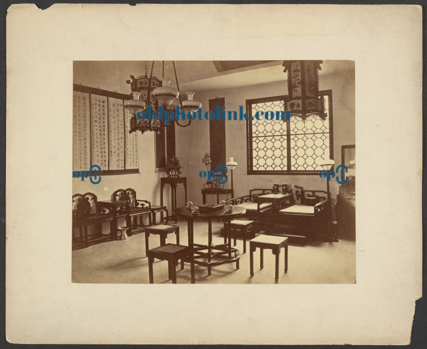 Photographs of Qing Dynasty furniture interiors by Amy Ruthfield and others, made in the 1880s