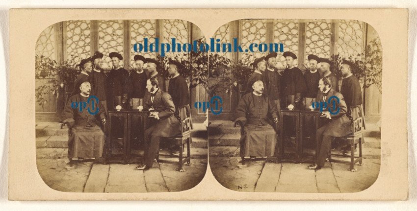 Canton  Portraits of Pey Kwei, the Governor of Canton, Mandarin of the Red Button with Mr  Commissioner Parkes, and Attendants on Pey Kwei 1858