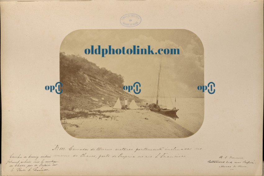 Steeply inclined Cretaceous terrain layers on the Chaves hill, near Propria on the São Francisco river 1875