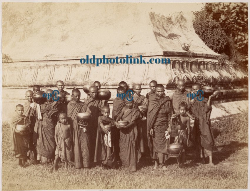 Returning to Their Monastery   Burmese Priests after Begging Their Daily Food 1887