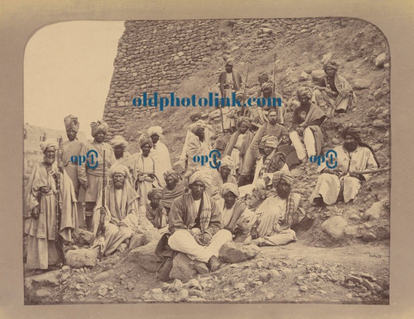 Khyber Chiefs and Khans with Captain Tucker, Political officer in Jamrood Fort 1878