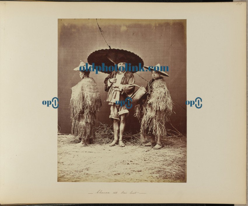 Chinese Coolies in their rainy weather costume [and] Chinese Travellers, 1870