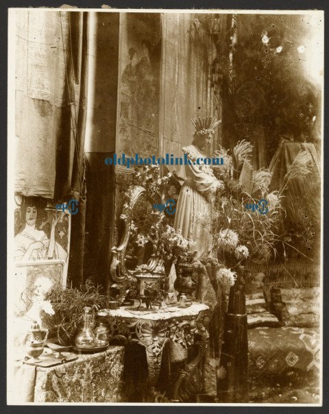 A Corner of Mucha's Studio with Statues, Prints and Flowers, Rue du Val de Grâce, Paris 1899